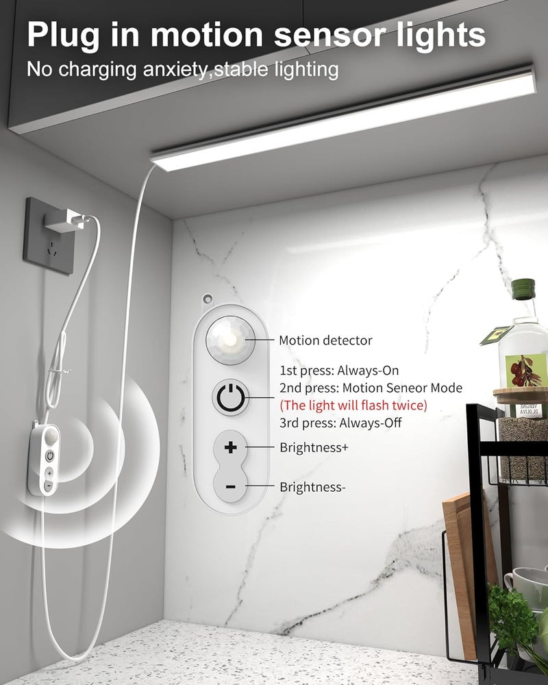 ASOCO Motion Sensor Dimmable Led Under Cabinet Lighting,16 inches Plug in Led Counter Light Bars, Cool White 6000K Light Bar for Kitchen/Closet/Wardrobe/Shelf/Desk/Display Case - Image 2